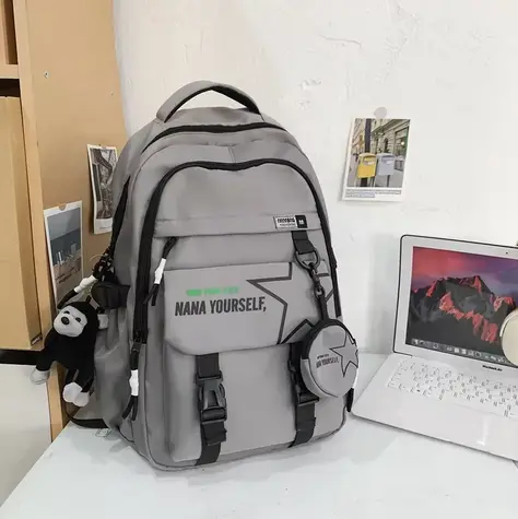 Sac à Dos d'École en Nylon Étanche, Grande Capacité, Fermeture Éclair, Solide, Porte-Monnaie