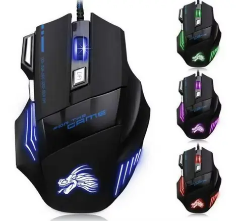 Souris de jeu filaire, rétroéclairée, 7 boutons, ergonomique, USB, 5500 DPI, optique réglable