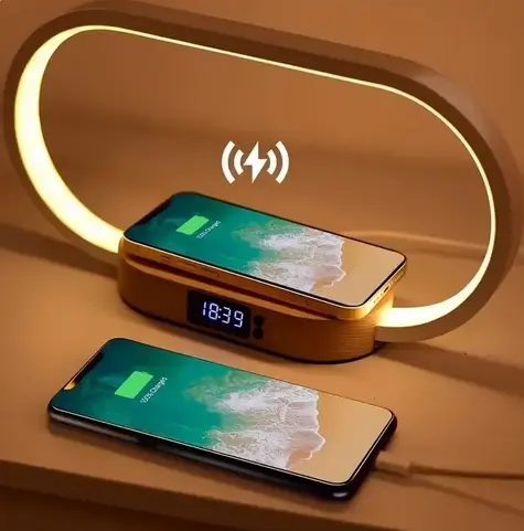 Chargeur sans fil multifonction avec port USB, support d'horloge, lampe de bureau LED, veilleuse, station de charge rapide