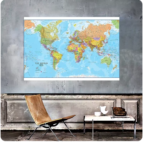 Affiche murale détaillée de la carte du monde, toile imprimée transparente, décoration d'intérieur, fournitures scolaires, chambre, 150x100cm