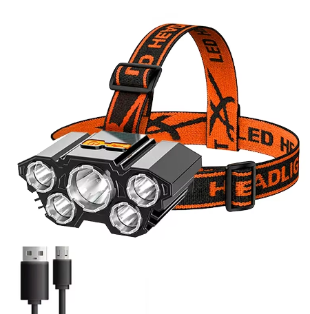 Lampe de poche aste à 5 LED avec batterie 18650 intégrée, lampe de bain, camping, aventure, pêche, lampe frontale, lampe de sauna