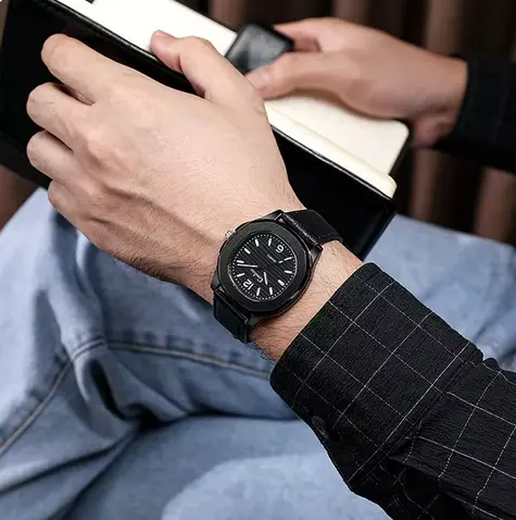 Montre-bracelet de sport à quartz pour homme, bracelet en cuir, décontracté, élégant