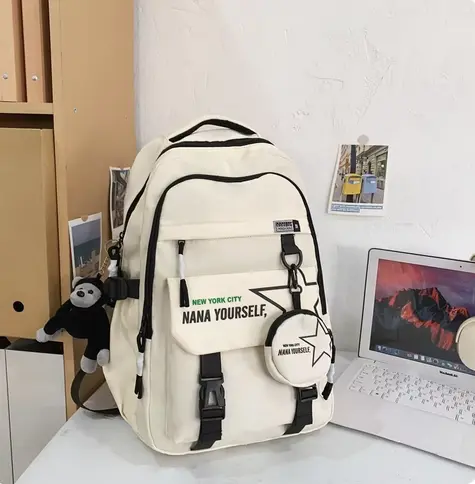 Sac à Dos d'École en Nylon Étanche, Grande Capacité, Fermeture Éclair, Solide, Porte-Monnaie